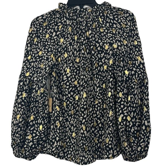 Blu Pepper Tops - Blu Pepper blouse women top black Beige ruffled detail on neckline Size M Long S